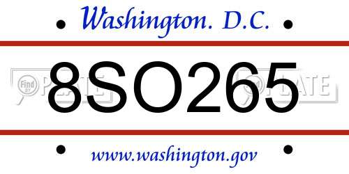 8SO265 District Of Columbia License Plate
