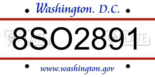8SO2891 District Of Columbia License Plate