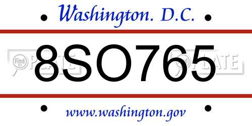 8SO765 District Of Columbia License Plate