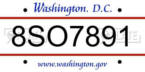 8SO7891 District Of Columbia License Plate