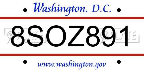 8SOZ891 District Of Columbia License Plate