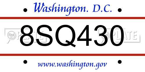 8SQ430 District Of Columbia License Plate