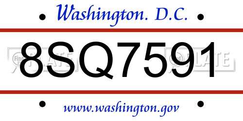 8SQ7591 District Of Columbia License Plate