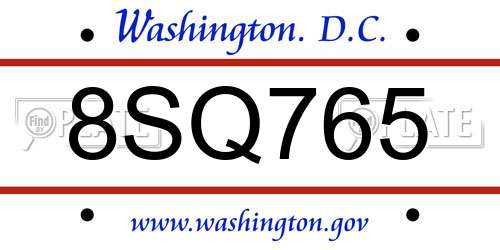 8SQ765 District Of Columbia License Plate