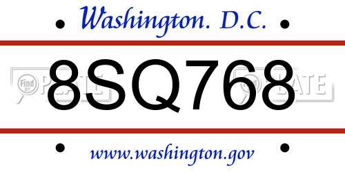 8SQ768 District Of Columbia License Plate