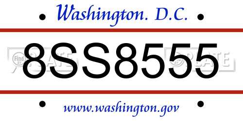 8SS8555 District Of Columbia License Plate