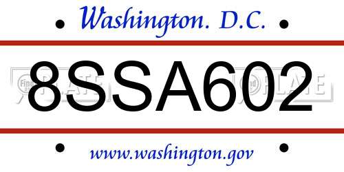8SSA602 District Of Columbia License Plate