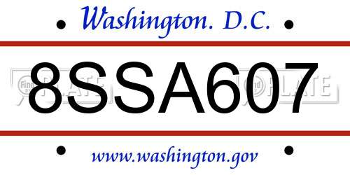 8SSA607 District Of Columbia License Plate