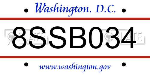 8SSB034 District Of Columbia License Plate