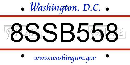 8SSB558 District Of Columbia License Plate