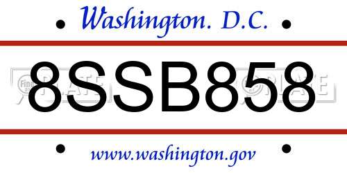 8SSB858 District Of Columbia License Plate