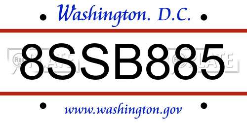 8SSB885 District Of Columbia License Plate