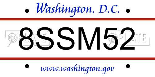 8SSM52 District Of Columbia License Plate
