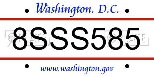 8SSS585 District Of Columbia License Plate