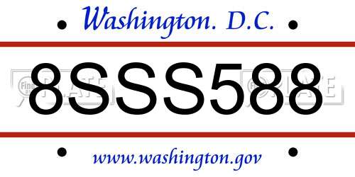 8SSS588 District Of Columbia License Plate