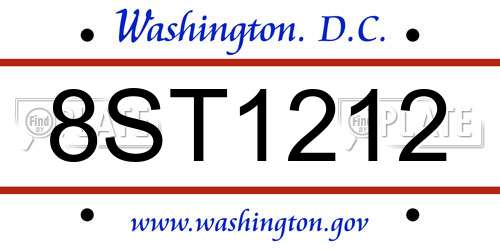 8ST1212 District Of Columbia License Plate