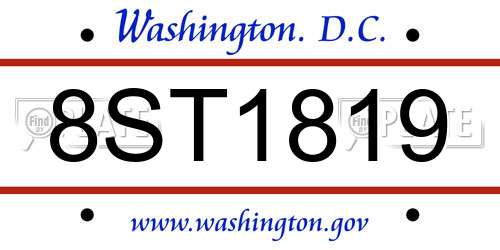 8ST1819 District Of Columbia License Plate