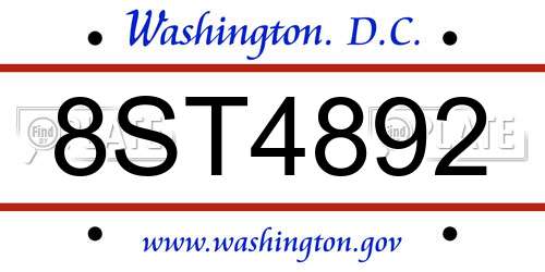 8ST4892 District Of Columbia License Plate