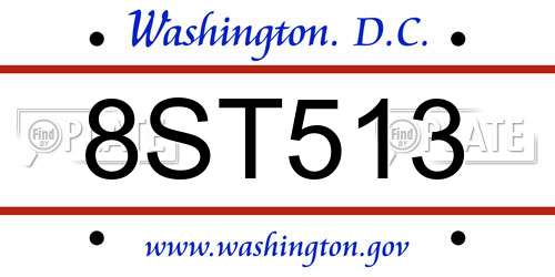 8ST513 District Of Columbia License Plate