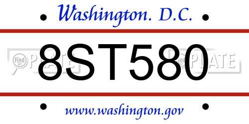 8ST580 District Of Columbia License Plate