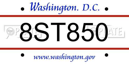 8ST850 District Of Columbia License Plate