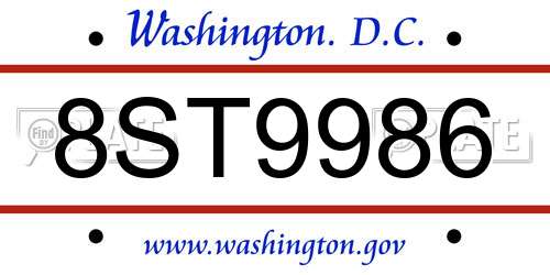 8ST9986 District Of Columbia License Plate