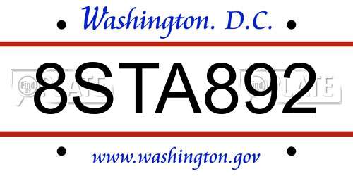 8STA892 District Of Columbia License Plate