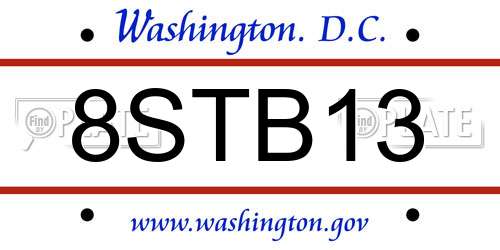 8STB13 District Of Columbia License Plate