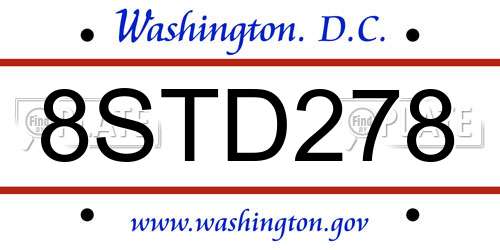 8STD278 District Of Columbia License Plate