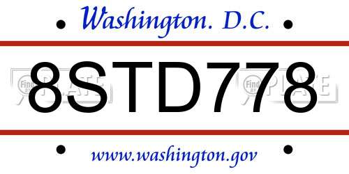 8STD778 District Of Columbia License Plate