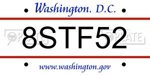 8STF52 District Of Columbia License Plate