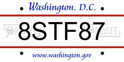 8STF87 District Of Columbia License Plate