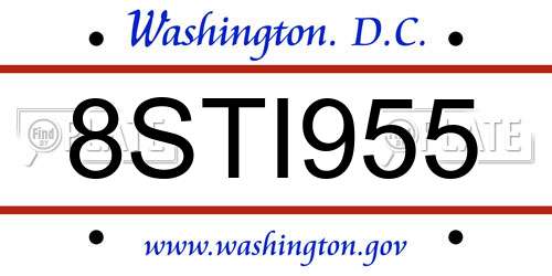 8STI955 District Of Columbia License Plate