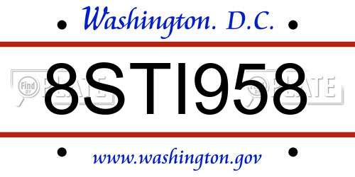 8STI958 District Of Columbia License Plate