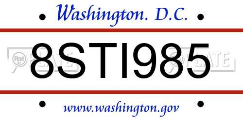 8STI985 District Of Columbia License Plate