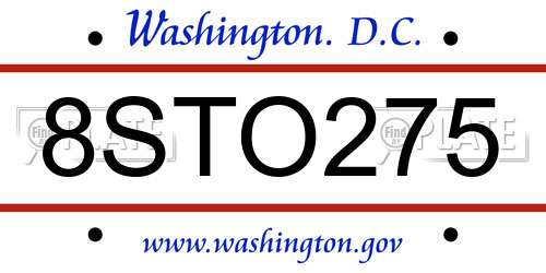 8STO275 District Of Columbia License Plate