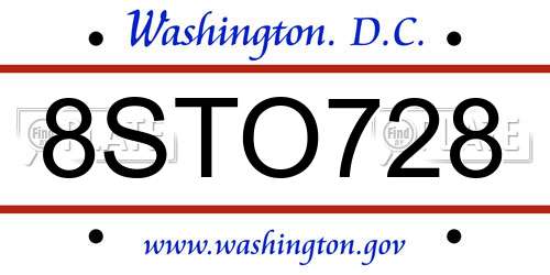 8STO728 District Of Columbia License Plate