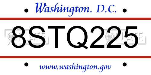 8STQ225 District Of Columbia License Plate