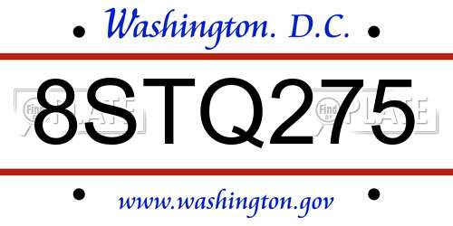 8STQ275 District Of Columbia License Plate