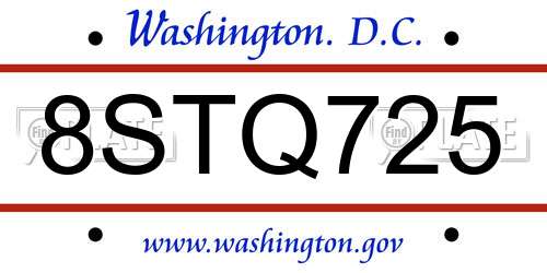 8STQ725 District Of Columbia License Plate