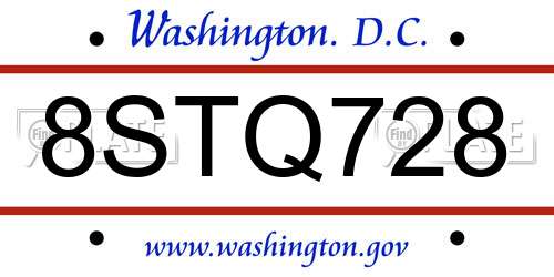 8STQ728 District Of Columbia License Plate