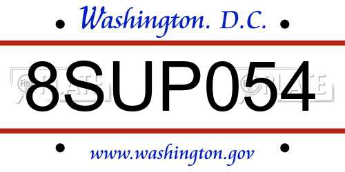 8SUP054 District Of Columbia License Plate
