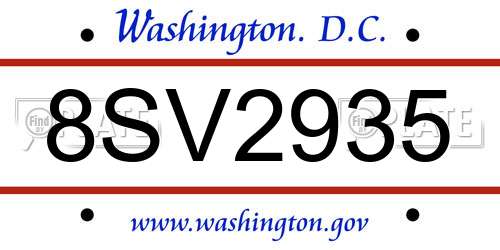 8SV2935 District Of Columbia License Plate