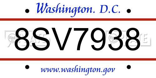 8SV7938 District Of Columbia License Plate