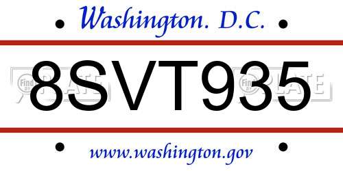 8SVT935 District Of Columbia License Plate