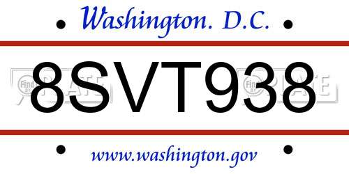 8SVT938 District Of Columbia License Plate