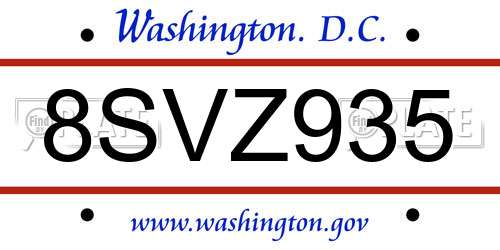 8SVZ935 District Of Columbia License Plate