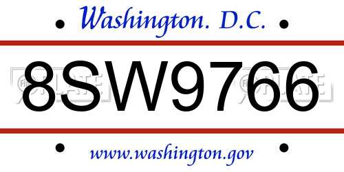 8SW9766 District Of Columbia License Plate