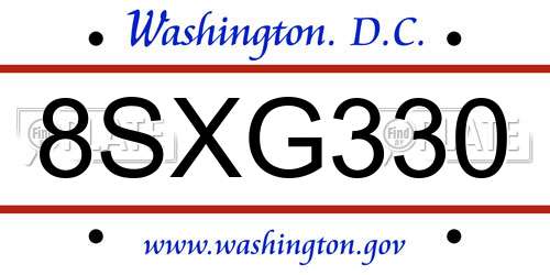 8SXG330 District Of Columbia License Plate