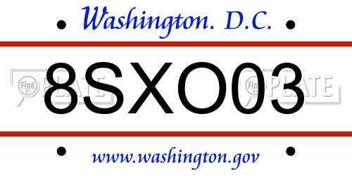 8SXO03 District Of Columbia License Plate